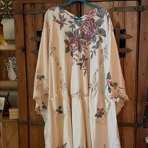 Upcycled Floral Cream kaftan with Purple Accents